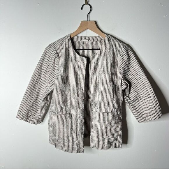 Eileen Fisher Organic cotton Stripe Open Front Preppy Minimalist Summer Vacation - Picture 2 of 11